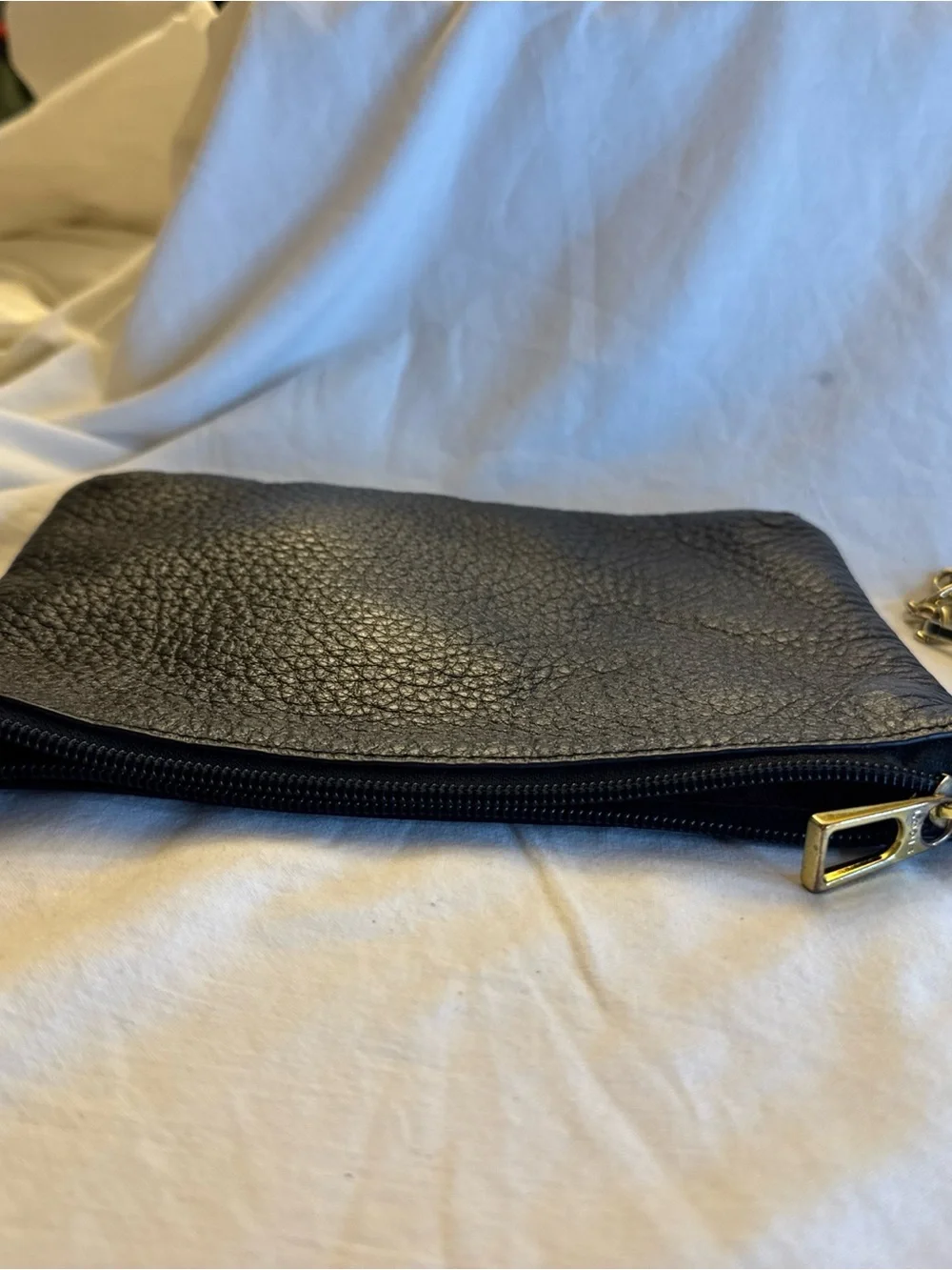 LODIS Black Pebbled Leather 2 Ways Chain Strap Zipper Clutch Crossbody Bag